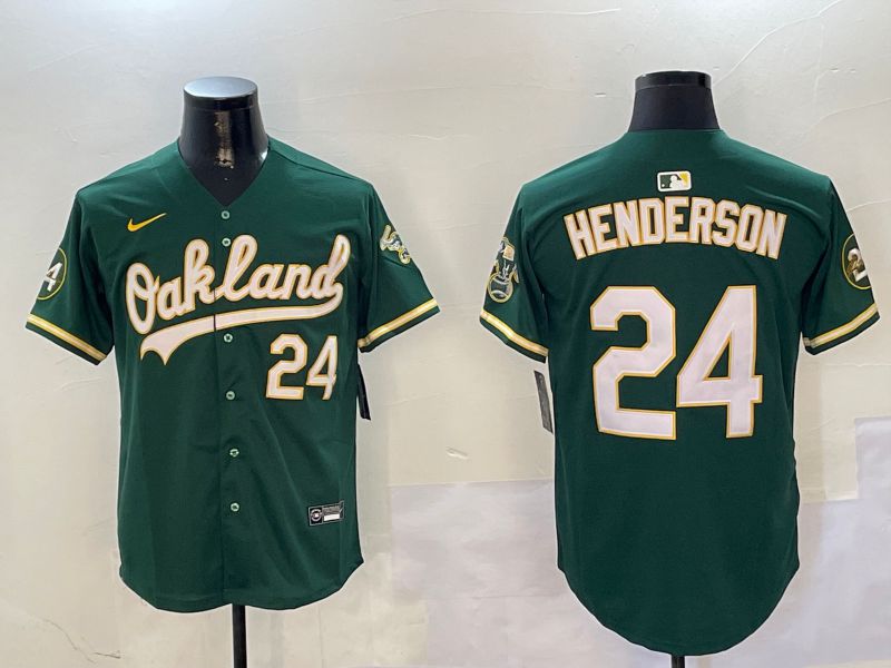 Men Oakland Athletics #24 Henderson Green Game Nike 2024 MLB Jersey style 1